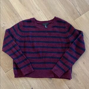 Forever 21 Burgundy and Navy Striped Crew Neck Sweater
